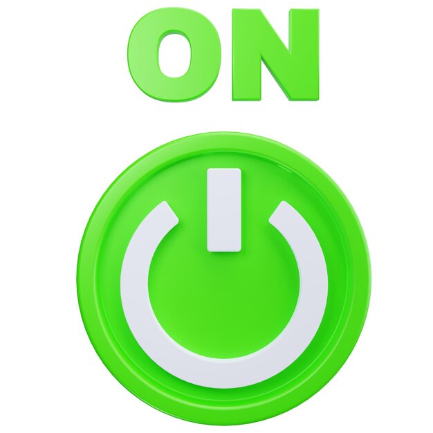 Green 3D Power Button Icon with ON Text