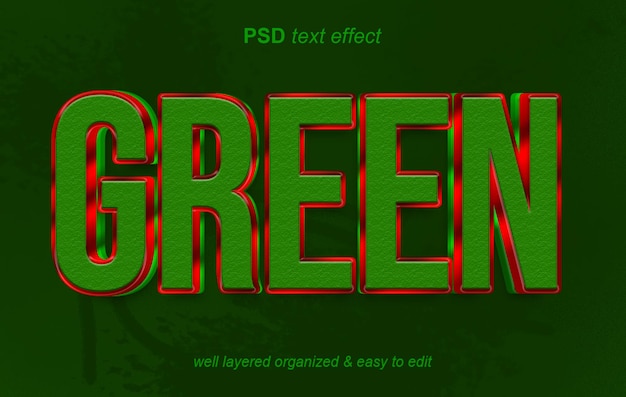 PSD effetti di testo modificabili psd 3d verdi