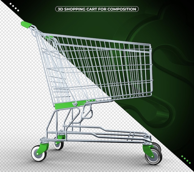 Green 3d supermarket cart