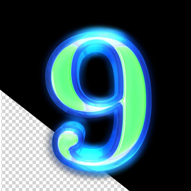 PSD green 3d symbol glowing around the edges number 9
