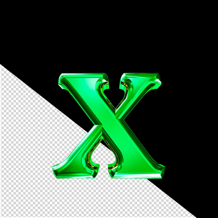 PSD green 3d symbol with bevel letter x