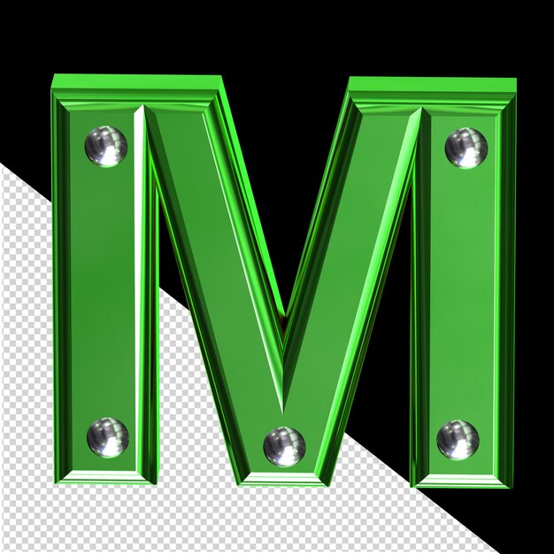 Green 3d symbol with metal rivets letter m