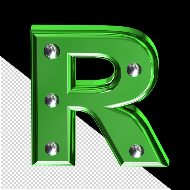 PSD green 3d symbol with metal rivets letter r