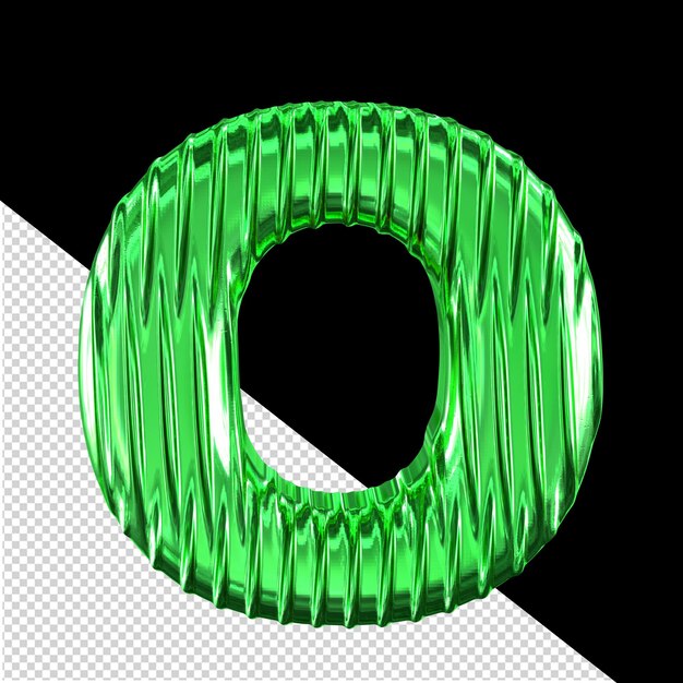 Green 3d symbol with vertical ribs letter o