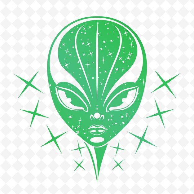 A green alien head with a green mask on the front