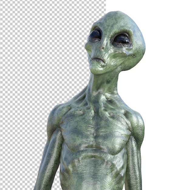 PSD green alien on transparent background 3d render