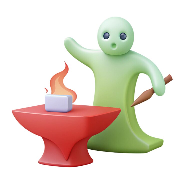 PSD a green alien with a red tray and a candle on it