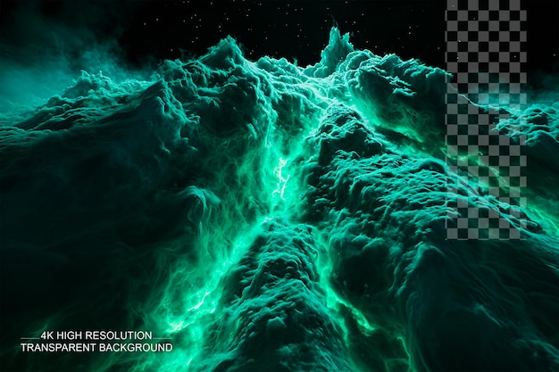 PSD splash amoled verde di luce al neon e particelle in rendering di alta qualità su sfondo trasparente