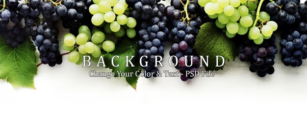 PSD Зеленый и черный сочный виноград на белом фоне