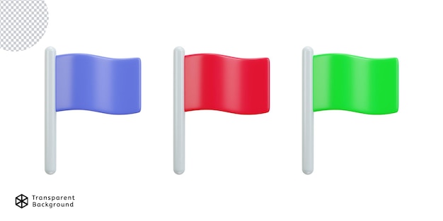 PSD Зеленый и красный флаг 3d векторный иконный иллюстрационный набор