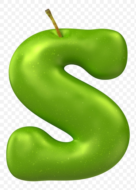 PSD green apple alphabet letter s isolated