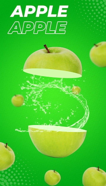 PSD green apple fruit splash template for advertising post