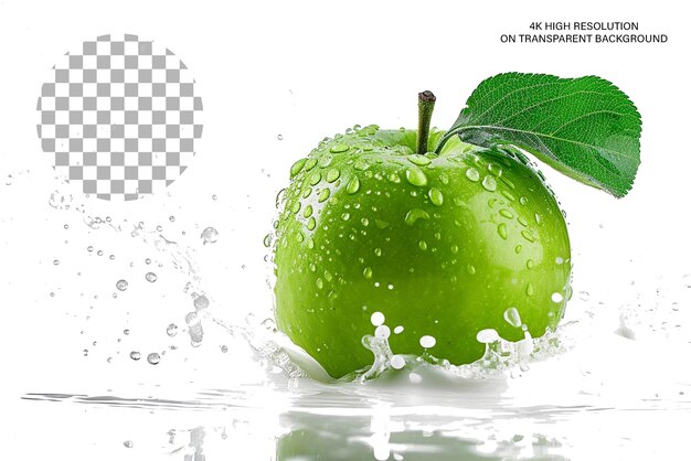 Green apple splash 3d rappresentazione realistica di una mela in spruzzo su uno sfondo trasparente