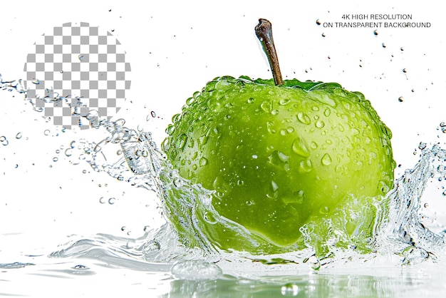 Green apple splash 3d rappresentazione realistica di una mela in spruzzo su uno sfondo trasparente