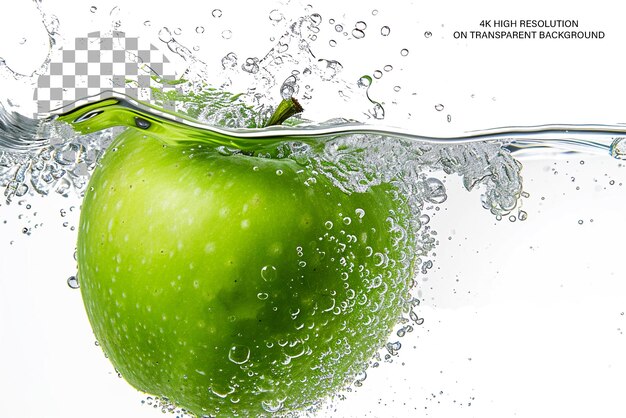 PSD green apple splash 3d rappresentazione realistica di una mela in spruzzo su uno sfondo trasparente