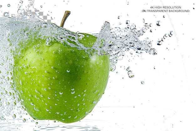 Green apple splash 3d realistic depiction of an apple in splash on transparent background
