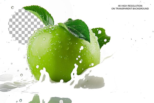 Green apple splash 3d realistic depiction of an apple in splash on transparent background