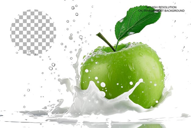 PSD green apple splash 3d rappresentazione realistica di una mela in spruzzo su uno sfondo trasparente