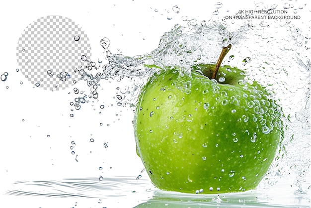 PSD mela verde in spruzzo succo di mela spruzzo sfondo trasparente
