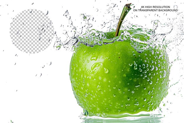 PSD green apple splash photo with a leaf and milk splash isolated on transparent background