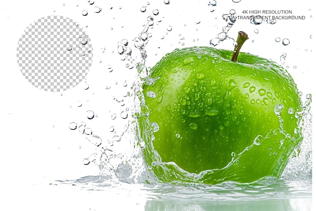 PSD green apple splash foto con una foglia e uno spruzzo di latte isolato su uno sfondo trasparente