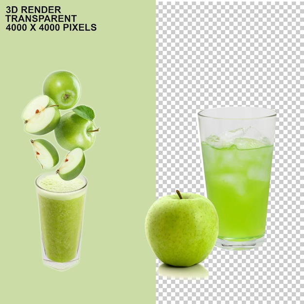 Green apple with cup apple juice smoothie cocktail apple pie green apple juice glass