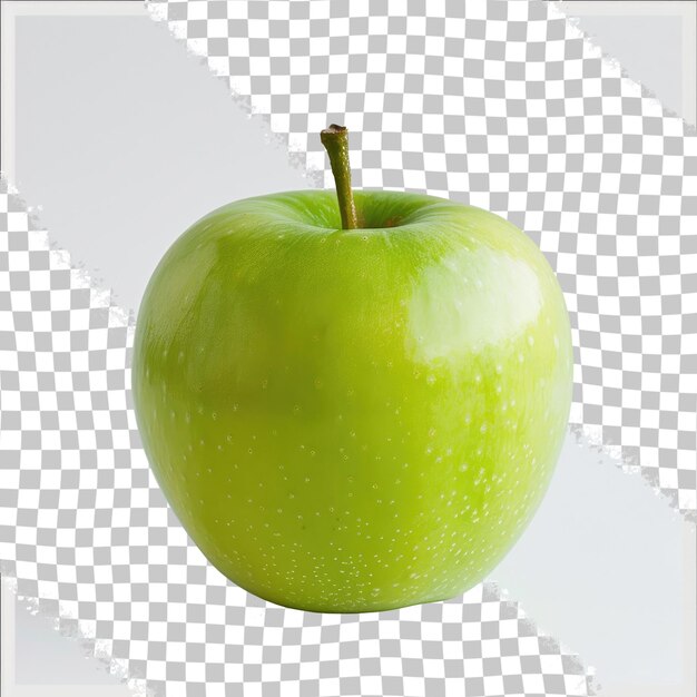 A green apple with a white background with a square in the middle