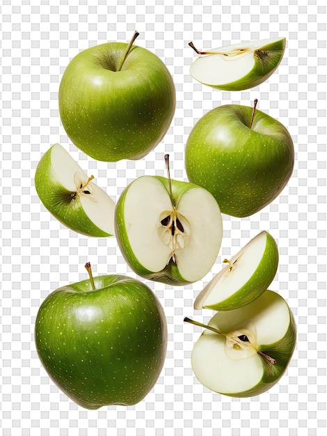 PSD green apples are arranged in a circle with the words apple on the bottom