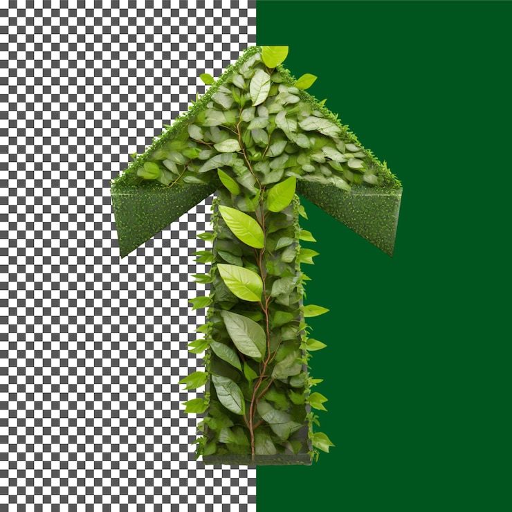 PSD green arrow made of leaves ecofriendly direction sign on transparent background png psd