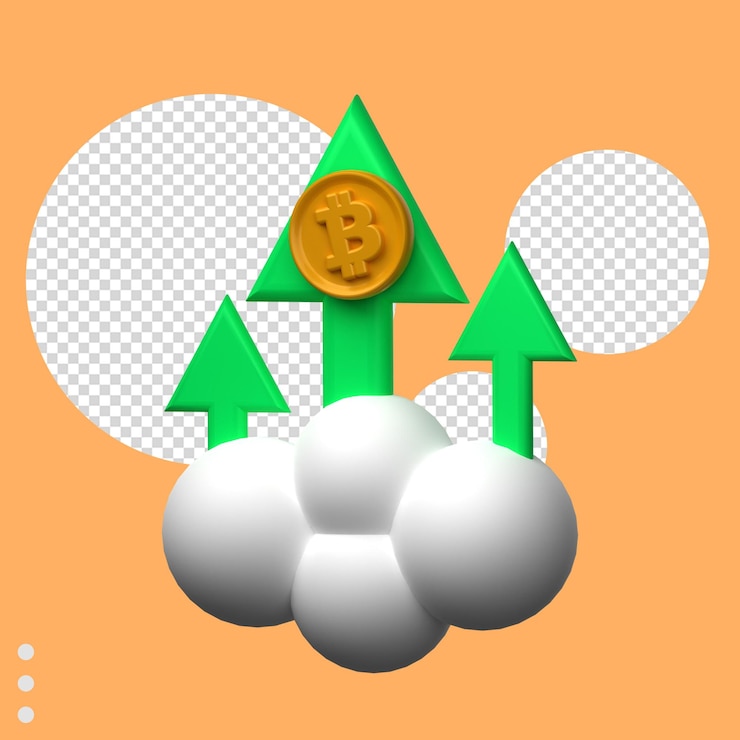 PSD a green arrow pointing up to a green arrow with a bitcoin