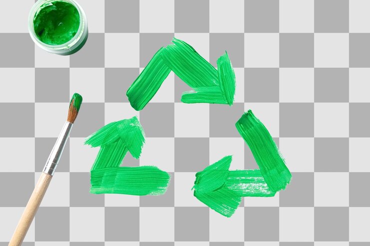 PSD green arrows form a recycling symbol with paint isolated on white png