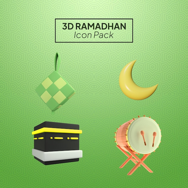 A green background with a 3d ramadan icon pack logo