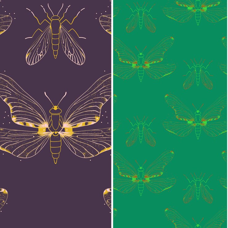 PSD a green background with butterflies and a butterfly
