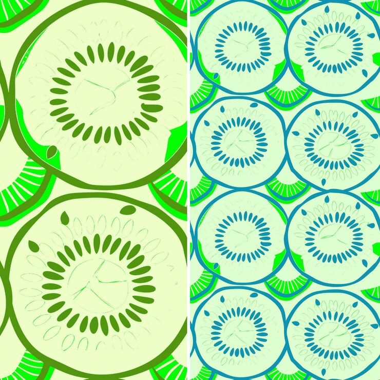 PSD a green background with a green and blue pattern of flowers and a clock