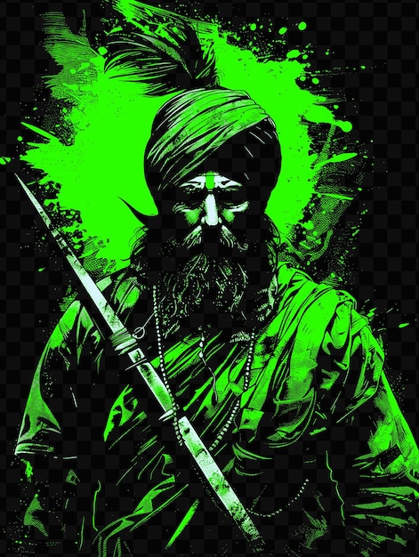 PSD a green background with a man with a long beard and a long beard