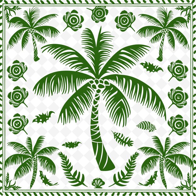 PSD a green background with palm trees and a white background