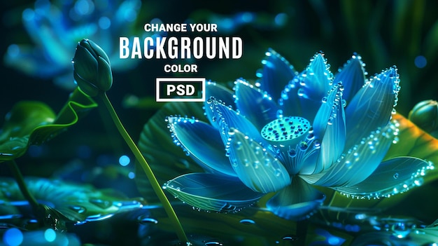 PSD green background with raining water and nice flower