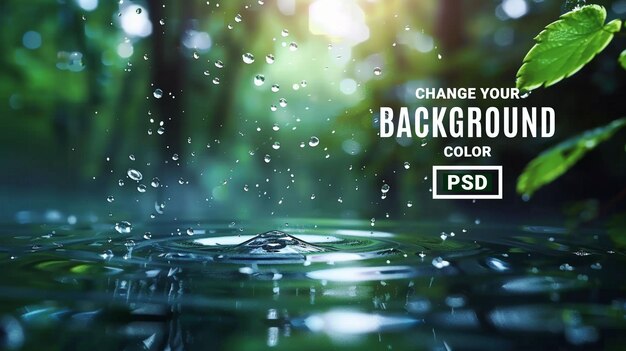 PSD green background with raining water