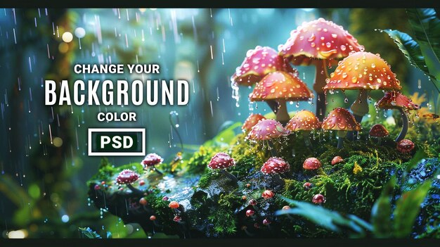 PSD green background with raining water