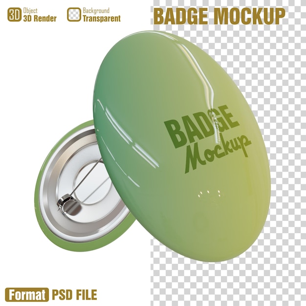 A green badge mockup with a button on it