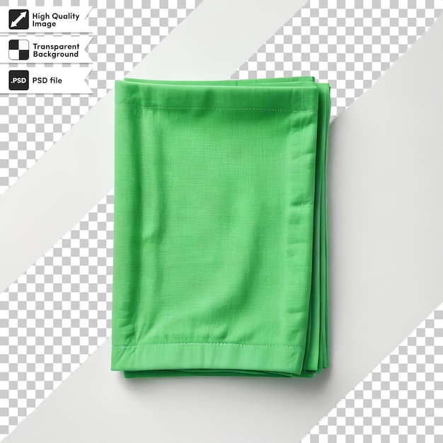 PSD a green bag that is folded up with a black label that says  no