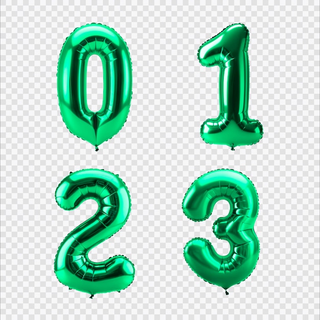 Green balloon numbers on a transparent background