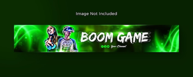 A green banner that says boom game on its new youtube cover design and linkedin banner