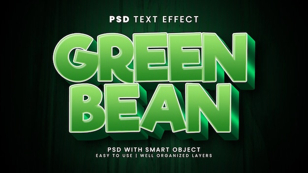 Green bean 3d editable text effect with fresh and healthy text style