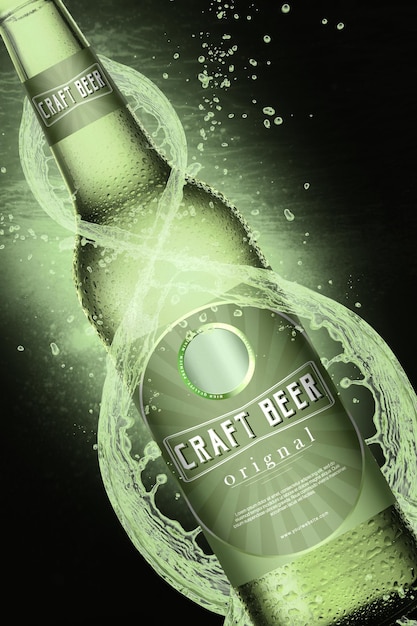 Green beer bottle mockup