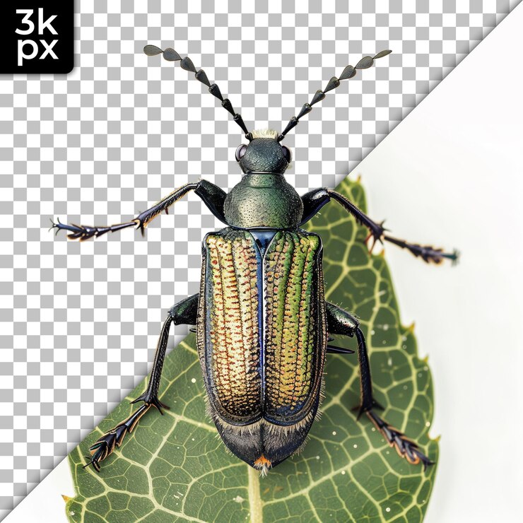 PSD green beetle with extended wings on transparent background