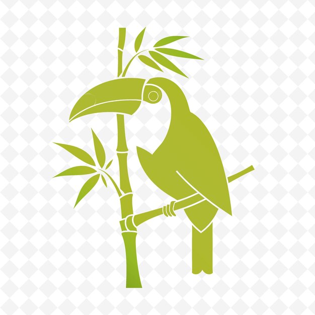 PSD a green bird on a bamboo stick with a palm tree on it