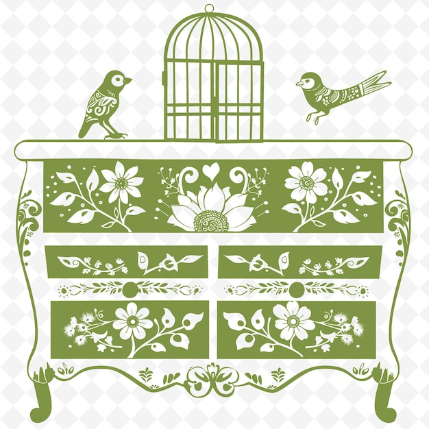 PSD a green bird cage with a bird on it and a bird on the top of it