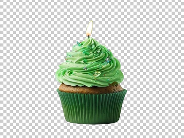 Green birthday cupcake with green frosting