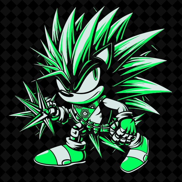 PSD a green and black cartoon character with a sword in his hand